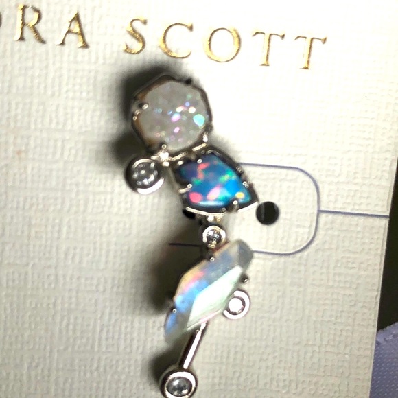 NWT RARE & Retired Kendra Scott Troian Ear Climbers Ice Blue Opal Dichroic Drusy - Picture 10 of 17